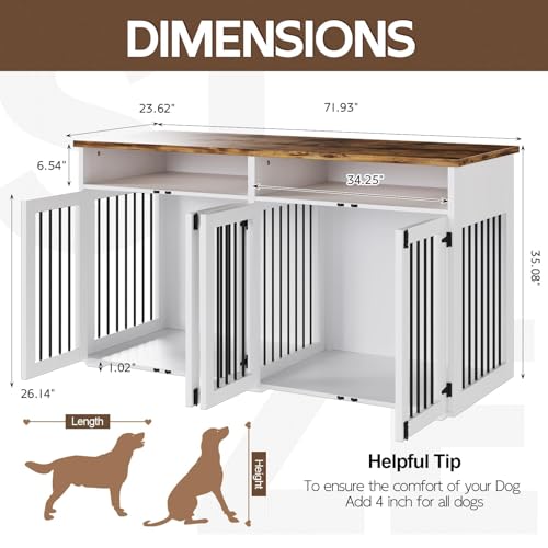 41 inch Dog Crate Furniture for 2 Dogs, Wooden Dog Cage with Storage Compartment, Indoor Dog Kennel with 2 Doors for Medium/Small Dogs, White