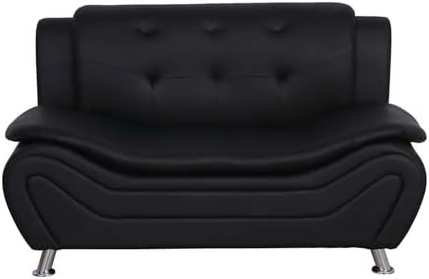 Faux Leather Living Room Loveseat In Black