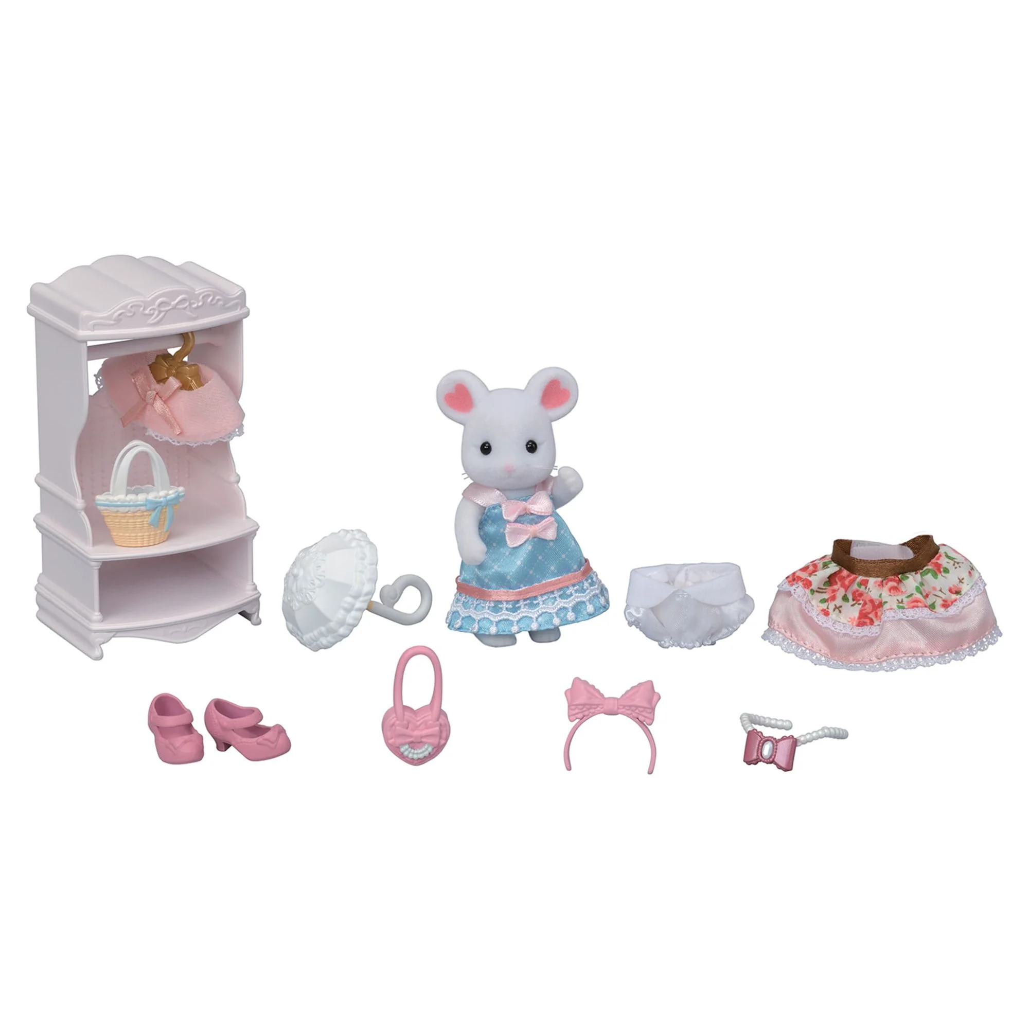 Calico Critters Fashion Playset Sugar Sweet Collection, Dollhouse Playset with Marshmallow Mouse Figure and Fashion Accessories