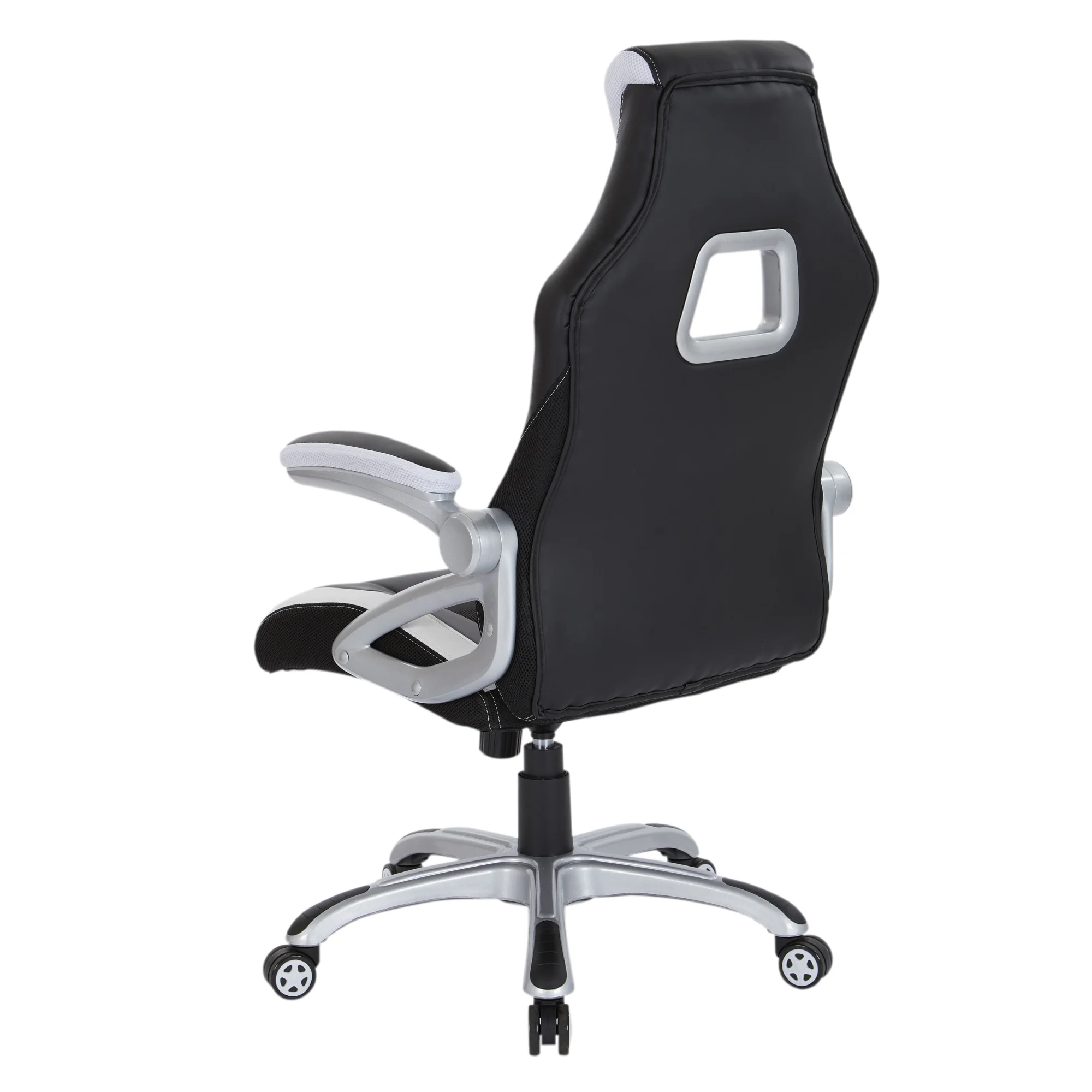 OSP Home Furnishings Race Chair in Black with White Trim, White Stitching, and Silver Base