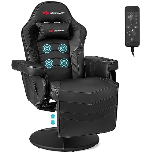 Gaming Recliner Adjustable Massage Gaming Chair with Cup Holder Footrest Ergonomic Single Sofa Living Room Home Theater Seating with Side Pouch, Blue