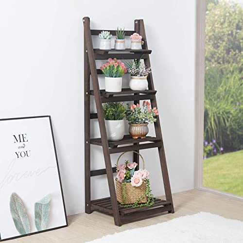 unho 4 Tier Plant Stand: Tall Ladder Shelf Wooden Step Display Rack for Small Potted Plants Flowers Succulents Indoor Garden Patio Lawn Decors