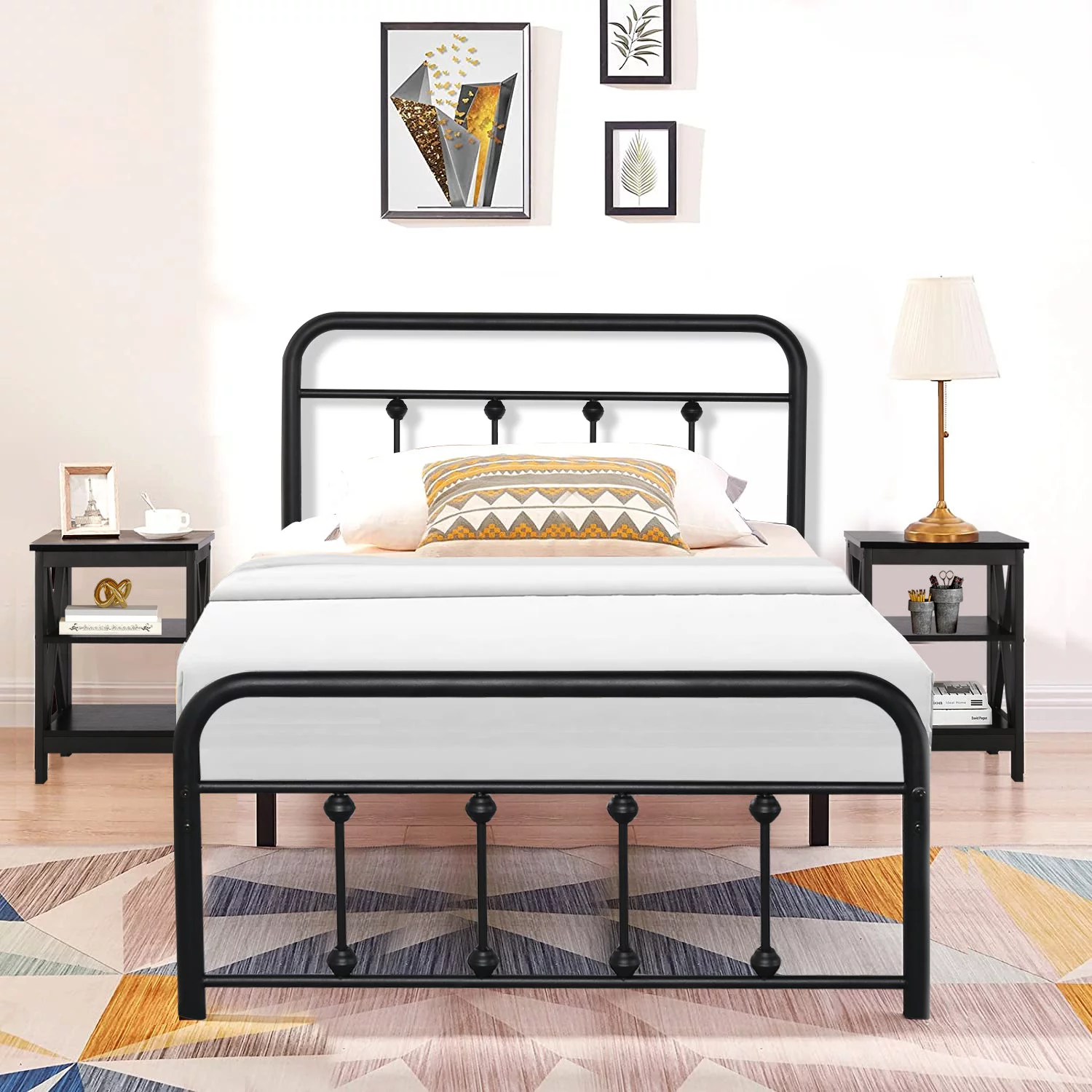 VECELO 3-Piece Bedroom Set with Metal Bed Frame and 2 Nightstand