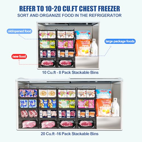 2Pcs Freezer Organizer Bins,11 to 17 inchs Large Scalable Stackable Freezer Storage Containers,Deep Freezer Organizer Bins Effectively Classify Food,Foldable Side Handles for Extra Storage Space