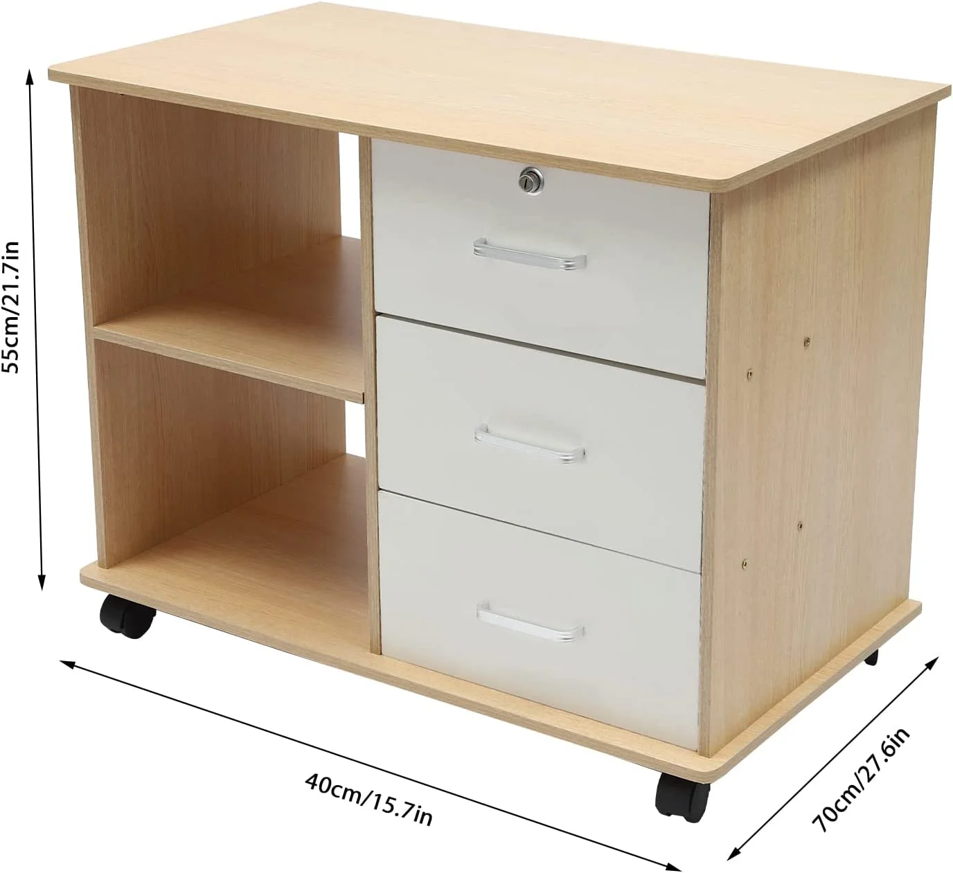 MIDUO Mobile Lateral Filing Cabinet Rolling Printer Stand with Open Storage Shelves for Home Office
