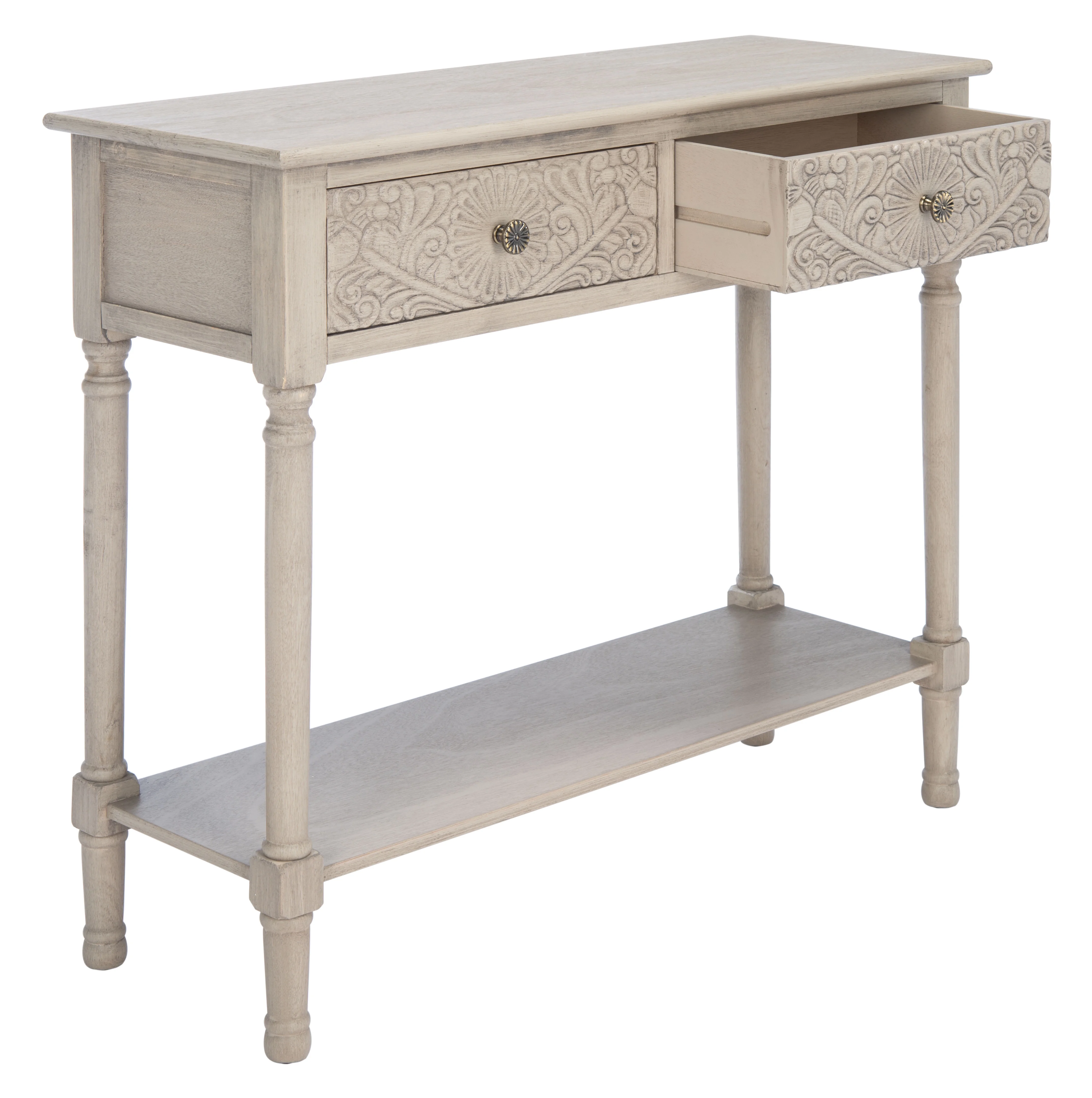 SAFAVIEH Josie French 2-Drawer Taupe Wood Rectangle Console Table (35.5 in. W x 13 in. D x 29.5 in. H)