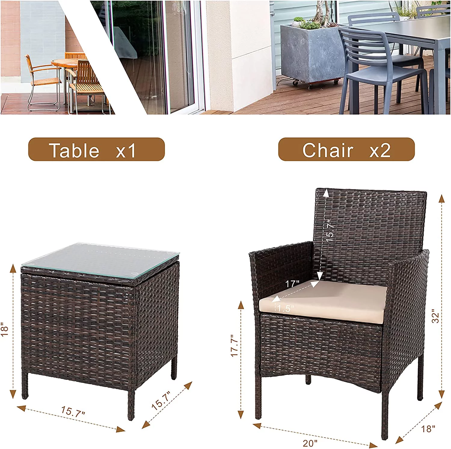 Popular 3 Pieces Outdoor Patio Furniture Set  Portable Rattan Chair Wicker Furniture for Backyard Porch Lawn Garden Balcony with Cushions Conversation Sets with Coffee Table  Brown