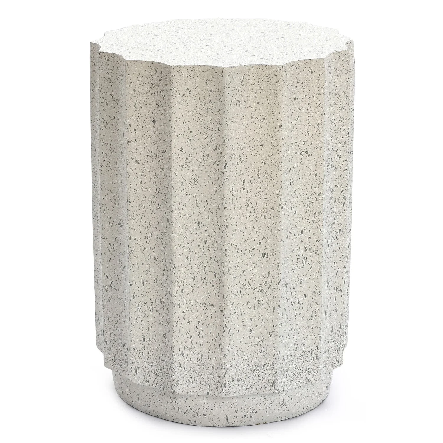 LuxenHome Off White with Gray Cement Fluted Round Indoor Outdoor Side Table