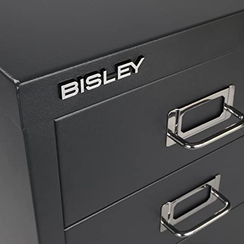 Bisley 10-Drawer Steel MultiDrawer Cabinet - Black, Chrome Pull Handles with Label Holders, Powder-Coated Steel, Removable Drawers, Fits Under Most Desks, Labels Included