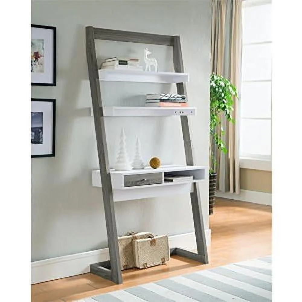 Lazlo Wood Writing Desk With Shelves In Distressed Gray