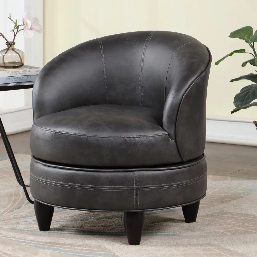 Sophia Swivel Accent Chair in Gray Faux Leather
