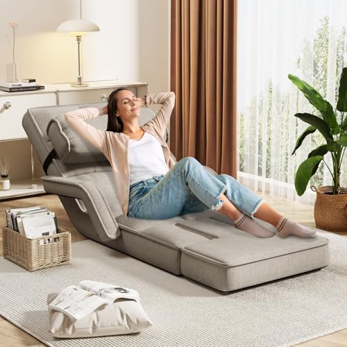 Esright Floor Chair, Padded Folding Gaming Chair with 14-Level Adjustable Backrest, Portable Recliner Seat Lazy Sofa for Adults for Living Room (Dark Grey)