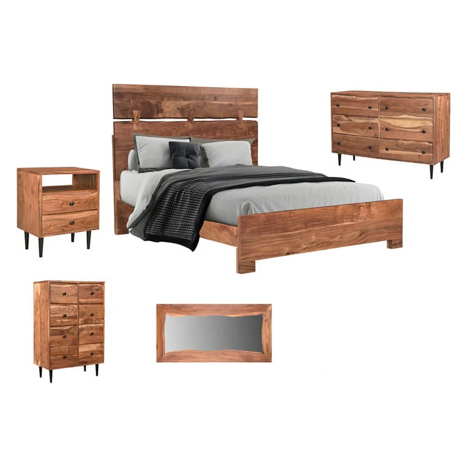 Taran Designs Harper Live Edge Solid Wood Queen Panel Bed in Brown