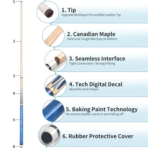 Pool Cue, 4 Pcs Pool Cue Stick 18 19 20 21 oz 4 Sets Cue Sticks 58 inch Pool Cues Adult Canadian Maple Wood Billiard Stick