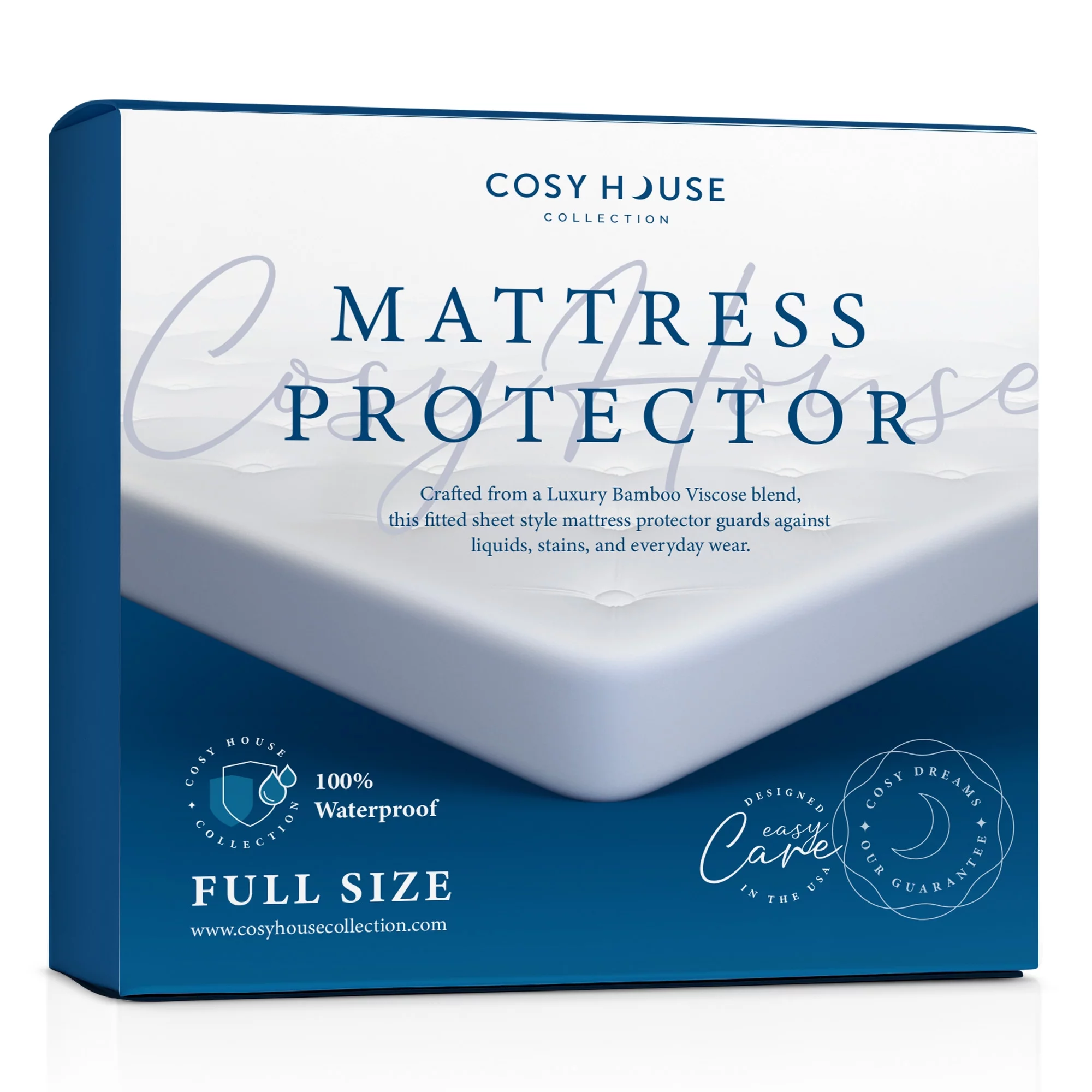 Cosy House Collection Luxury Bamboo Mattress Protector - College Dorm Room Essentials - 100% Waterproof & Vinyl Free - Ultra Soft Comfort, Stays Cool & Quiet - Premium Fitted Sheet Style (Full)