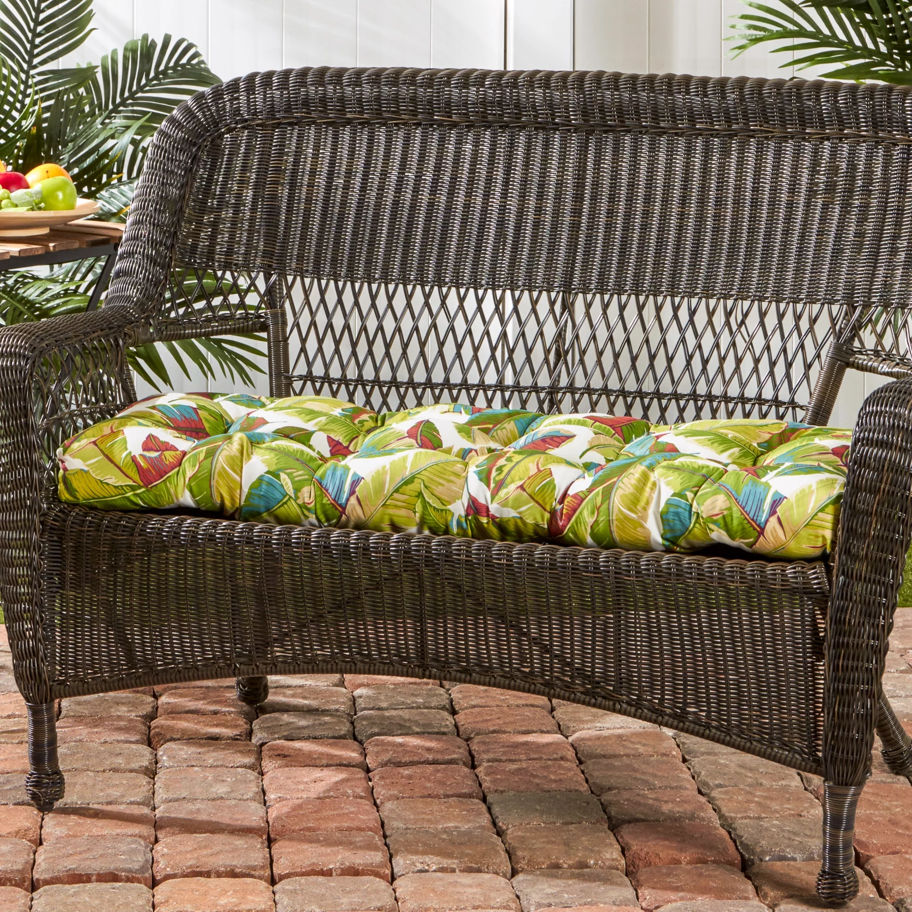 Greendale Home Fashions Palm Leaves Multi 44 x 17 in. Outdoor Bench Seat Cushion