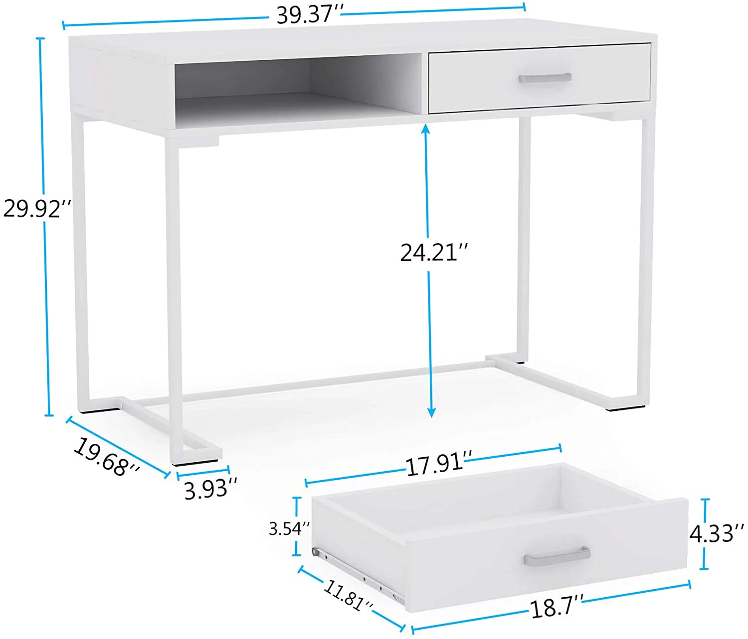 Computer Desk with Drawers, Writing Desk White Desk Study Desk, Simple and Modern White Desk