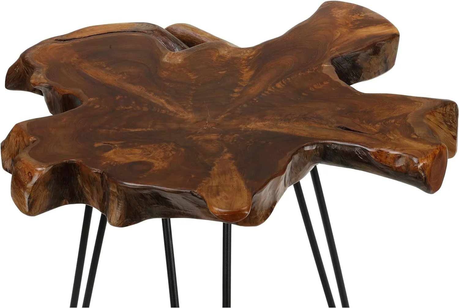 Evan Accent End Table With Solid Root Top, Teak