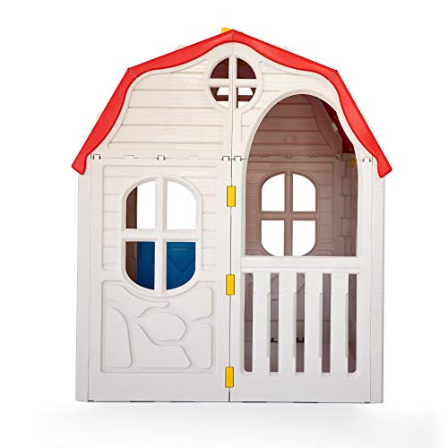 Ram Quality Products Classic Real Feel Cottage Compact Foldable Plastic Toddler Roomy Outdoor Playhouse for Children Ages 2 Years Old and Up, White