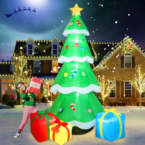 B&D 12FT Giant Christmas Inflatables Snowman Outdoor Decorations, Christmas Blow Up Snowman Inflatables Yard Decoration with Rotating Colorful LED Lights for Holiday Party Garden Yard Outdoor Decor