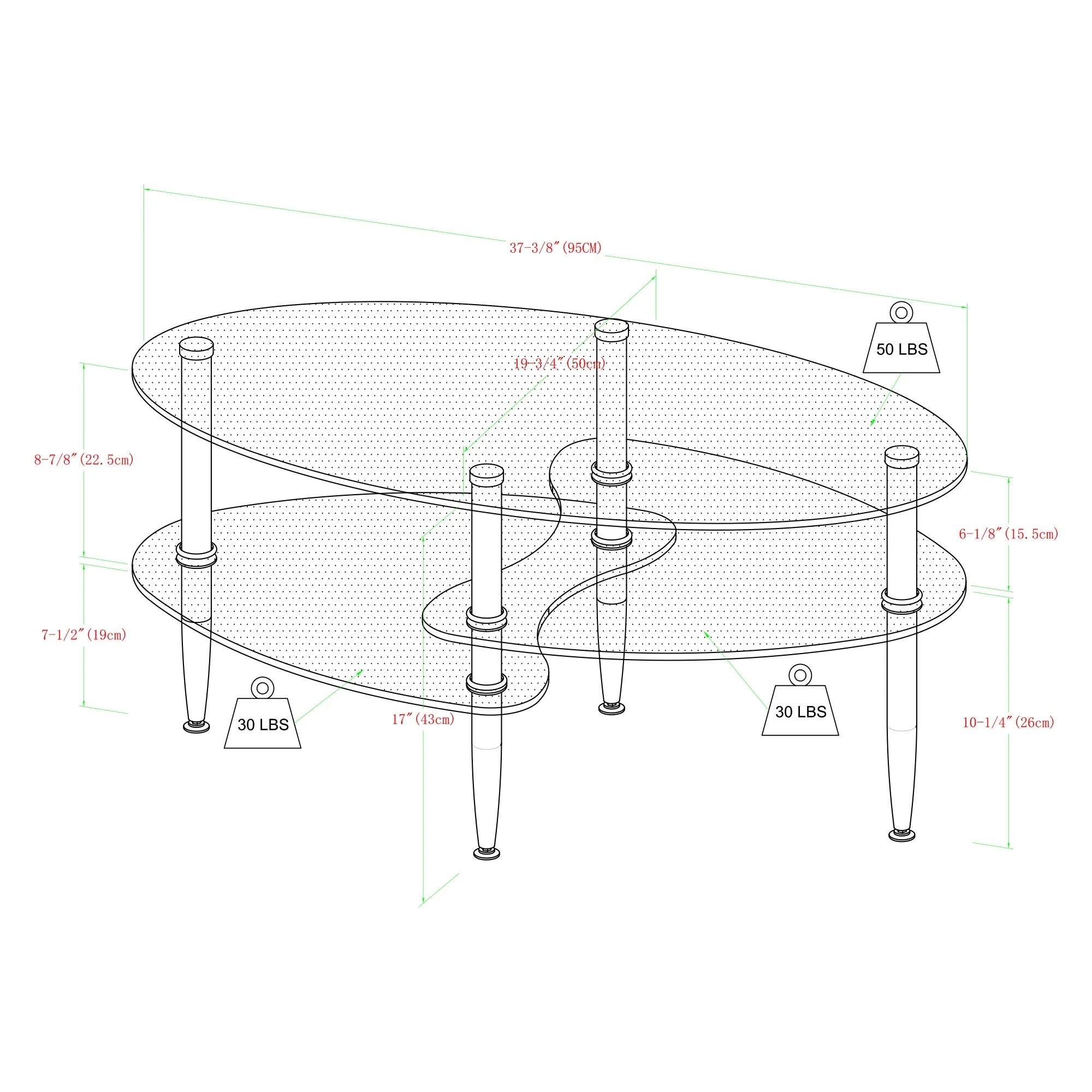 Walker Edison Mid-Century Modern Oval Glass Coffee Table