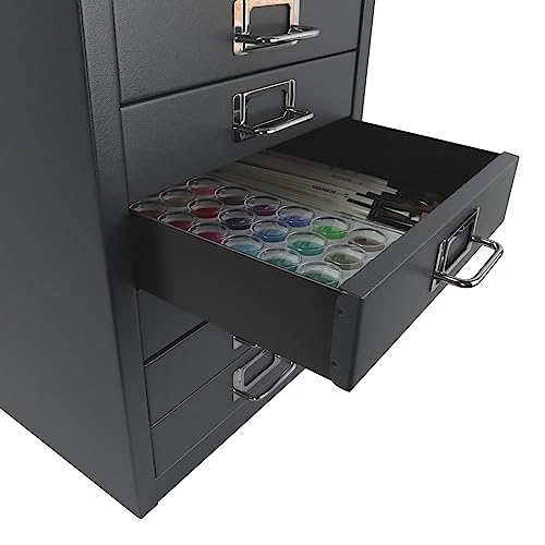 Bisley 10-Drawer Steel MultiDrawer Cabinet - Black, Chrome Pull Handles with Label Holders, Powder-Coated Steel, Removable Drawers, Fits Under Most Desks, Labels Included