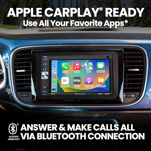 BOSS Audio Systems BCP62 Car Stereo - Apple CarPlay, Double Din, 6.2 Inch Capacitive Touchscreen, Bluetooth, No CD DVD Player, AM/FM Radio Receiver, USB