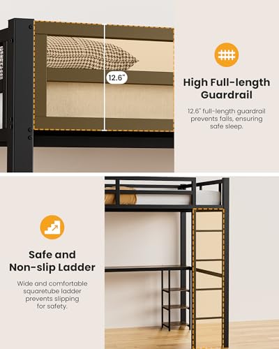 Full Over Full Bunk Bed with Trundle, Heavy Duty Metal Bed Frame with Full-Length Guardrails & Ladder, 3-in-1 Convertible Full Bunk Bed, Noise-Free, No Box Spring Needed, Black