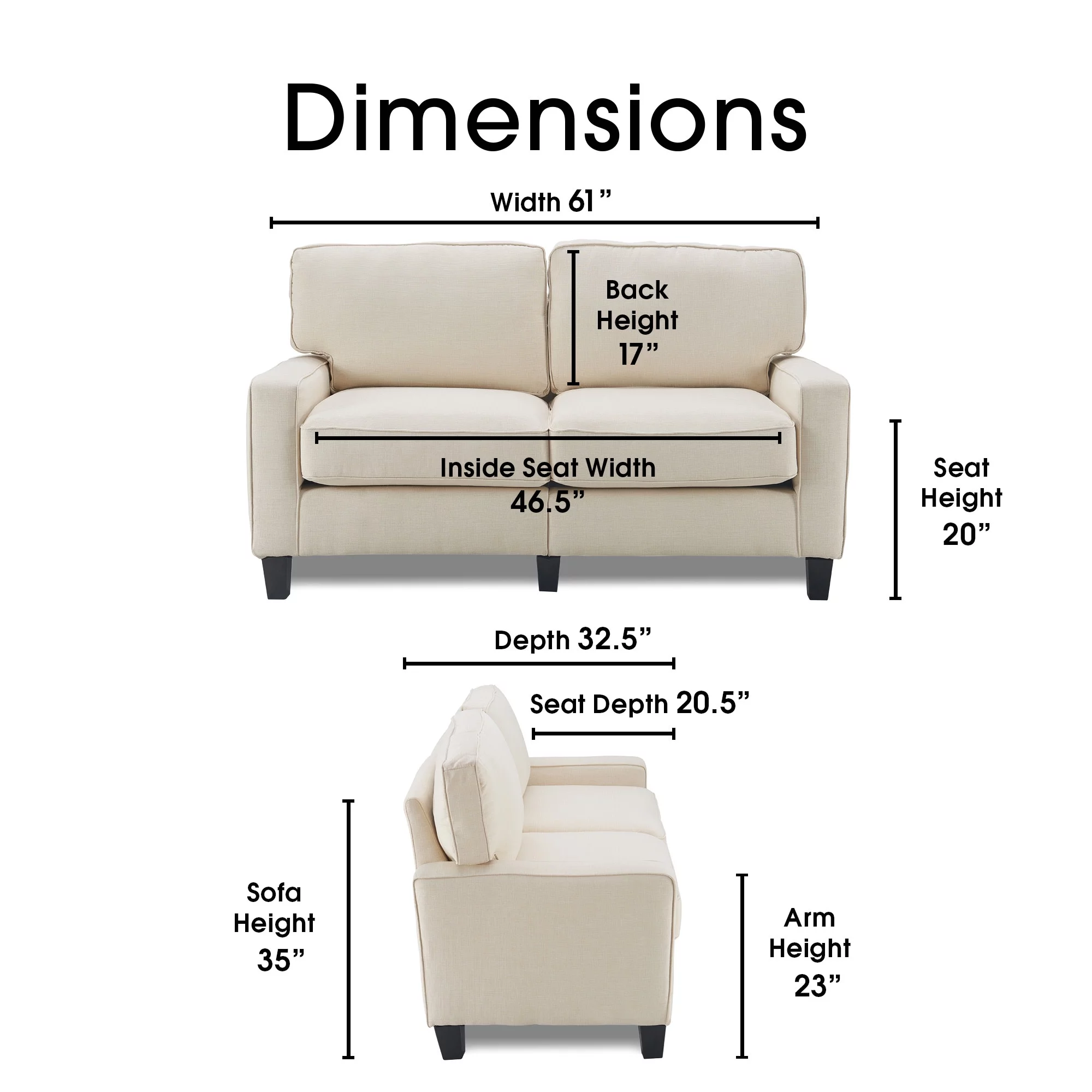 Serta Palisades Modern Track Arm 61-inch Loveseat, Buttercream Fabric