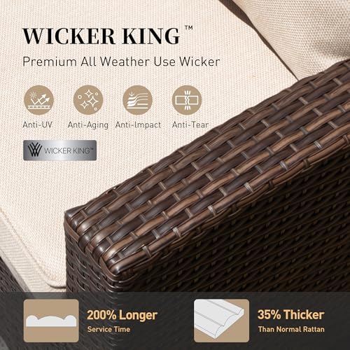 Patio Furniture Set Outdoor Furniture Brown Wicker Rattan Patio Conversation Sets with Cushion Outside Sofa Set,7 Pieces with Rectangular Firepit Table,9 Seats,Blue