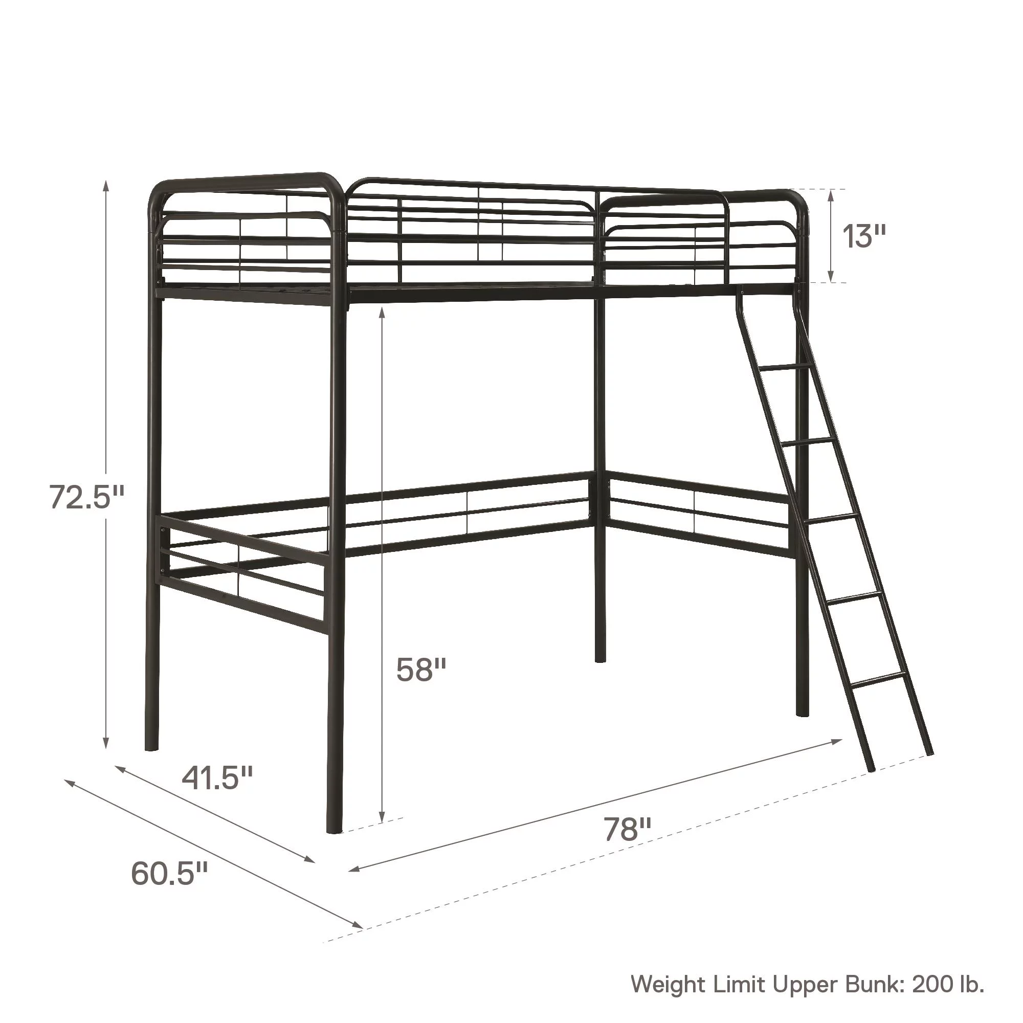 DHP Tommy Twin Metal Loft Bed, Black