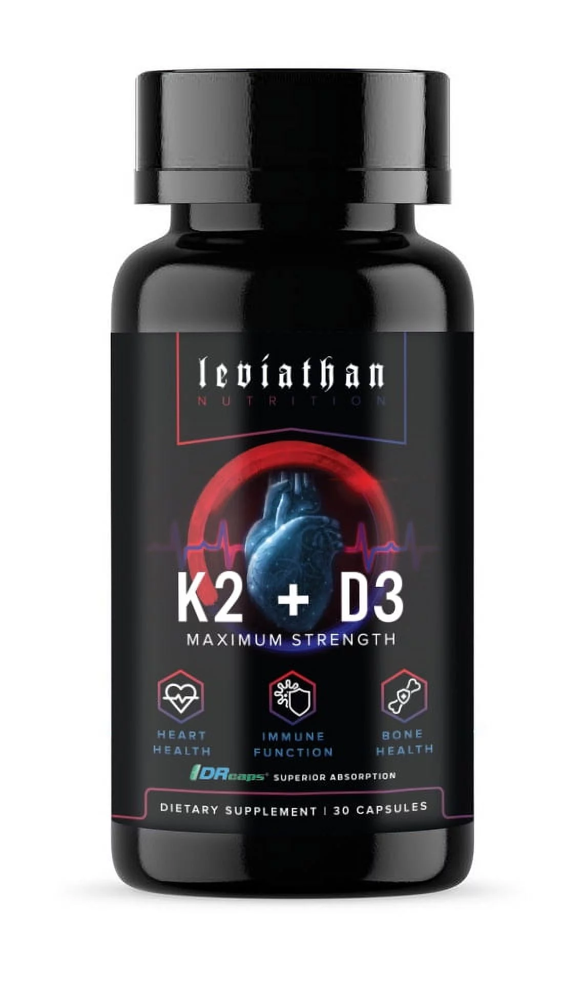 Leviathan Nutrition K2&D3 | Vitamin K2 (MK7) (360mcg) + Vitamin D3 (5000 IU) Vegan All Natural Extra Strength Supplement - Bone and Heart Health for Men and Women