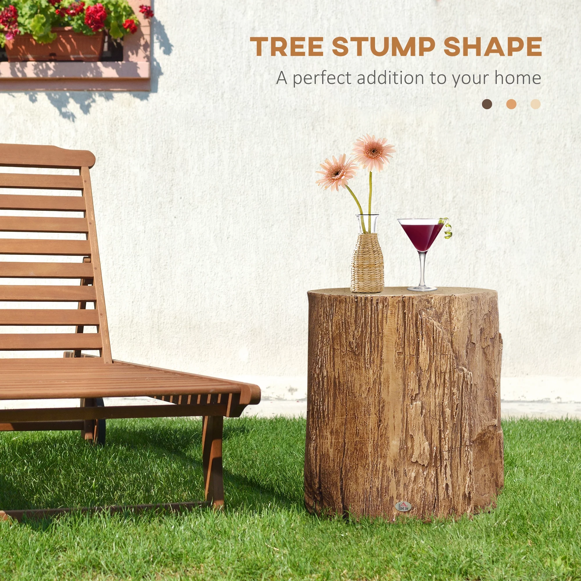 HOMCOM Side Table, Tree Stump Shape Concrete End Table, Set of 2, Natural