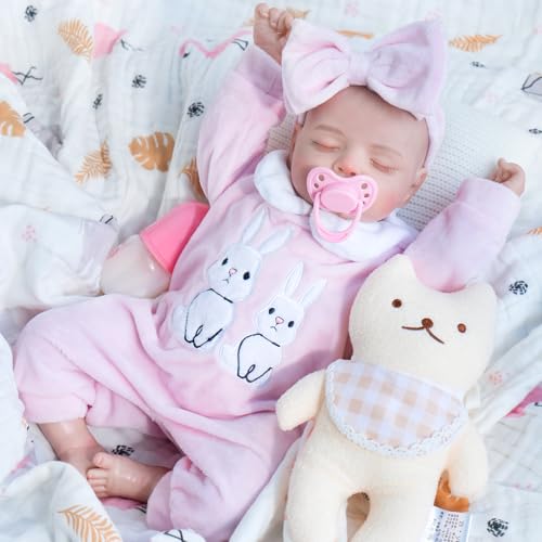Jirachi Lifelike Reborn Baby Dolls, 18-Inch Soft Cloth Body Adorable Baby Girl, Realistic Reborn Babies with Feeding Set for Kids 3+