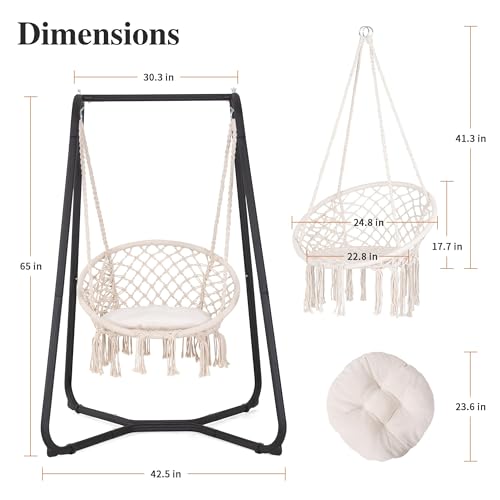 SUNCREAT Hammock Chair with Stand Included, Heavy Duty Hanging Chair with Stand, 330 lbs Capacity, Patent Pending, Grey