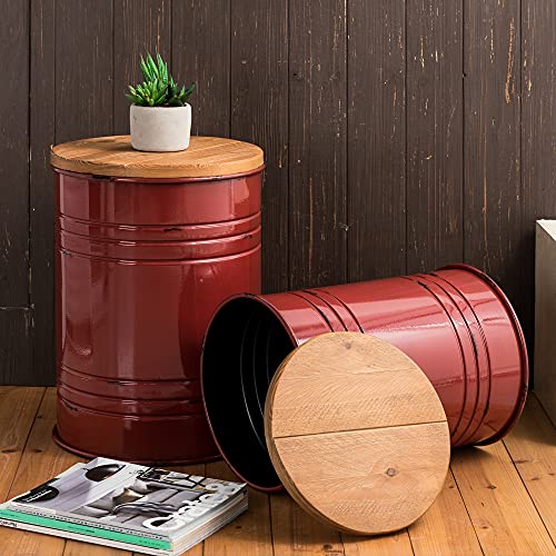 Glitzhome Nesting Tables for Living Room, Round Coffee Tables Set of 2, Metal Farmhouse Small Accent End Table with Storage and Lid for Bedroom Office Plant Stander, Grey