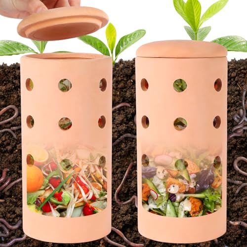 Underground Worm Farm Clay 10Inch Garden Composting bin Ceramics Outdoor Gardening from Kitchen Food Waste with Holes Systems Sustainable Worm Composter for Raised Garden Beds at Home