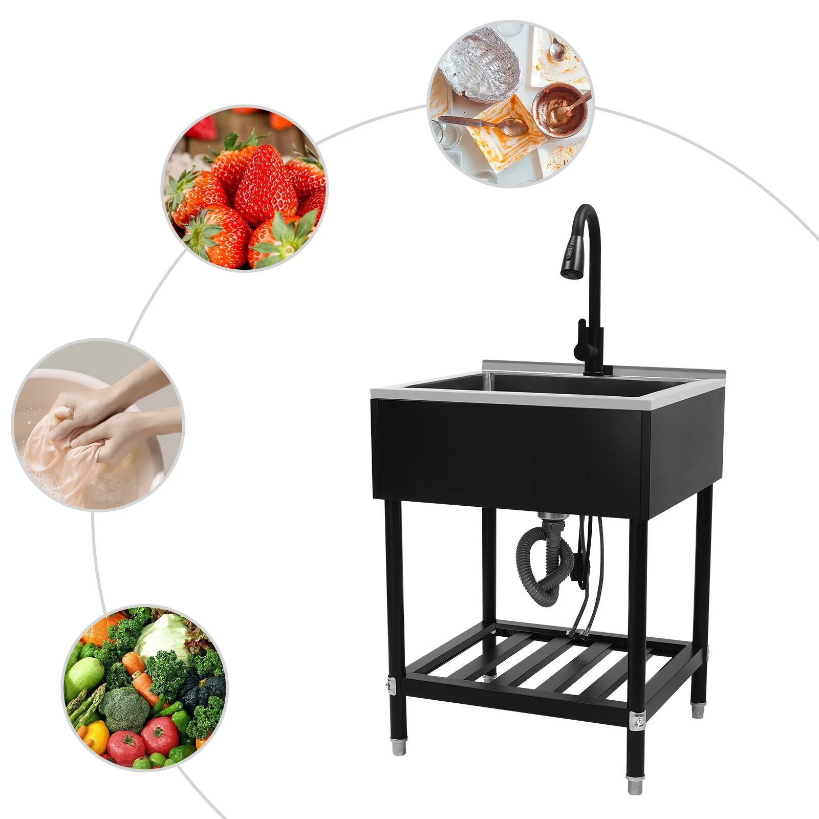 Stainless Steel Commercial Sink Catering Kitchen Prep Table Single Bowl Durable