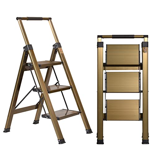 XinSunho 5 Step Ladder, Retractable Handgrip Folding Step Stool with Anti-Slip Wide Pedal, Aluminum Stool Ladders 5 Steps, 330lbs Safety Household Ladder