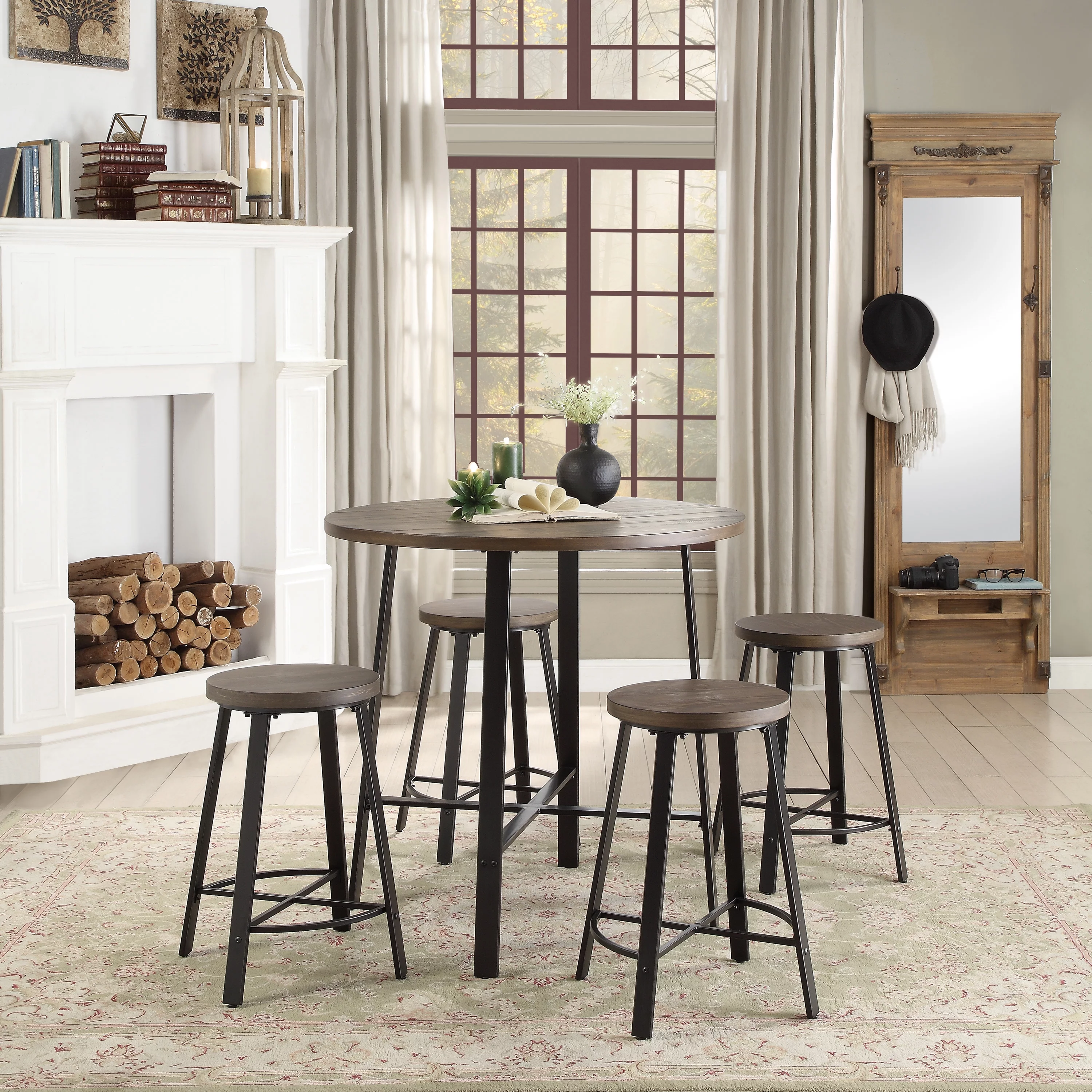 Lexiconhome Chevre Round 4-Seater Counter Height Table, Brown