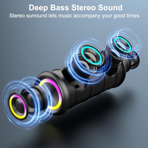 Portable Bluetooth Speaker, Bluetooth 5.4 Wireless Speaker with 20W HD Loud Stereo Sound, 15H Playtime, IP7 Waterproof, LED Lights, TWS Pairing, Built-in Mic, for Outdoor, Home, Party, Beach, Gift