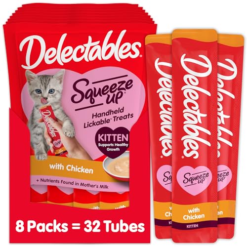 Hartz Delectables Bisque for Kittens, Complete & Balanced Tuna & Salmon Cat Wet Lickable Treats, 12 Count