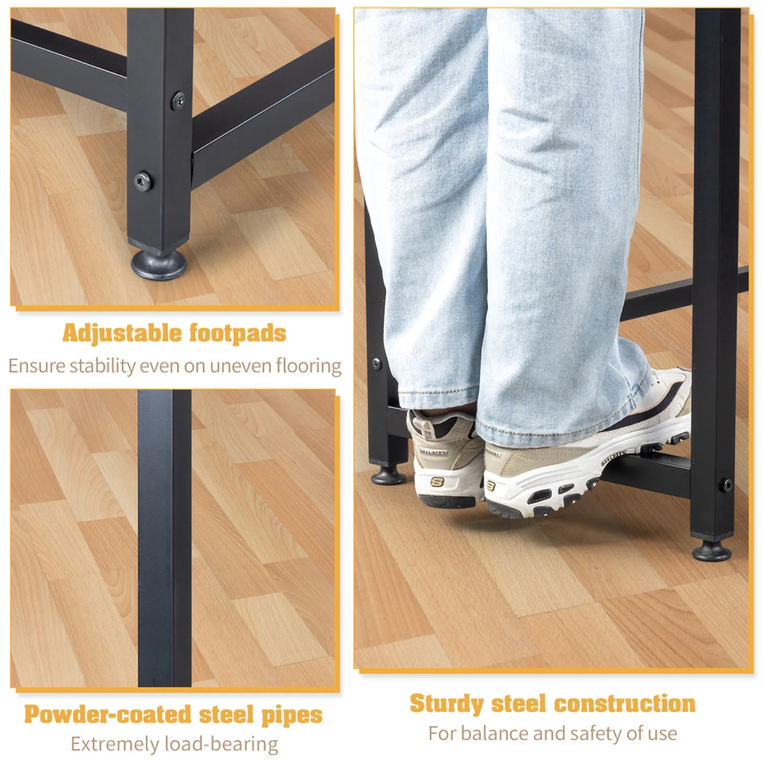 RUseeN L-Shaped Desktop Computer Desk with Power Outlets & Shelf Tiger Black