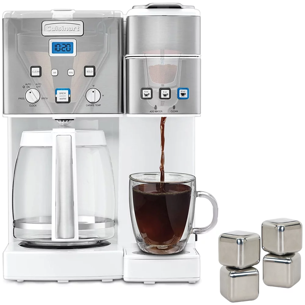 Cuisinart SS-15WP1 Coffee Center 12-Cup Coffeemaker and Single-Serve Brewer, White Bundle with Deco Essentials 4 Pack Reusable Stainless Steel Ice Cubes