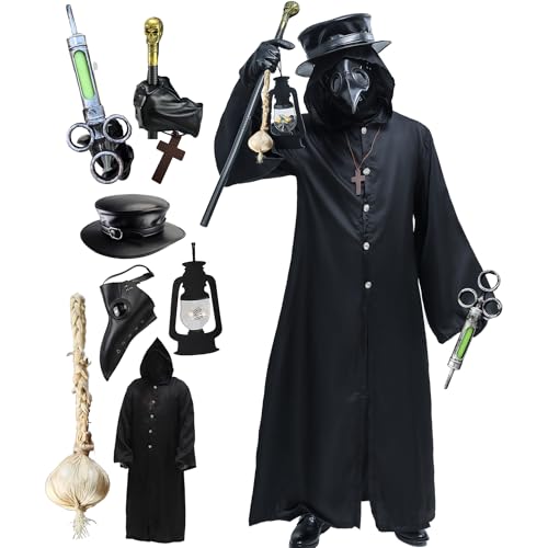 Absolute Vibe Plague Doctor Bird Mask and Hat Combo Set Halloween Costume Steampunk Cosplay Props (M, BLACK-001)