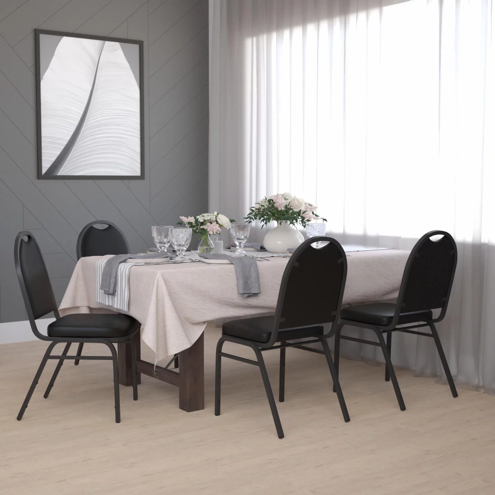 Flash Furniture HERCULES Series Vinyl/Metal Banquet Dome Back Stacking Chairs Black/Silver Vein 4