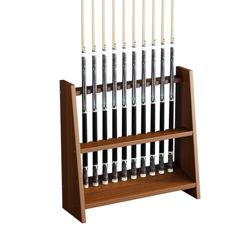 Brown Corner Pool Cue Rack Stand - Holds 10 Cues, Portable & Easy Installation for Billiard, Game & Bar Rooms - Ideal Pool Stick Holder for Organizing Your Space