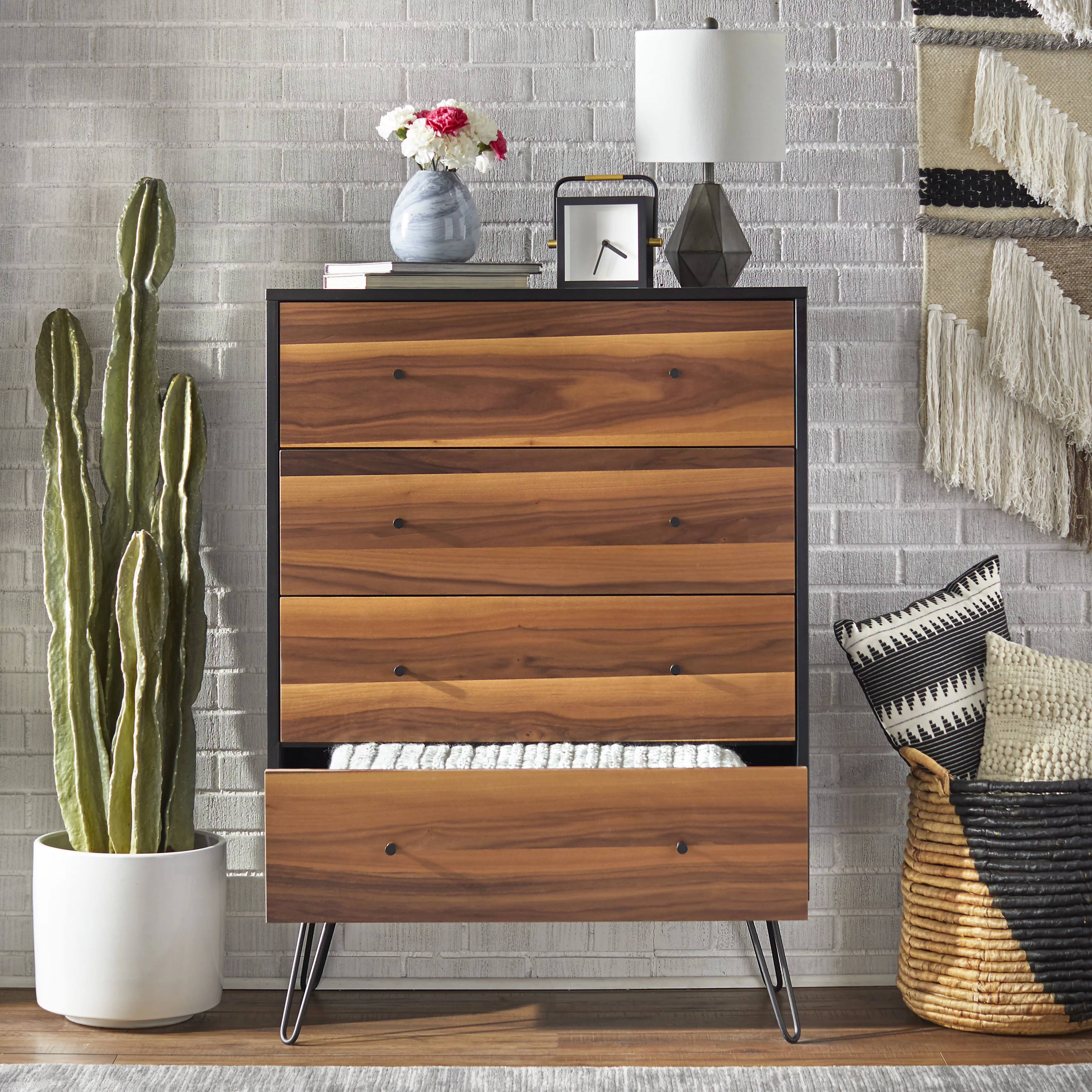 TMS Rodan 4-Drawer Chest, Walnut and Black