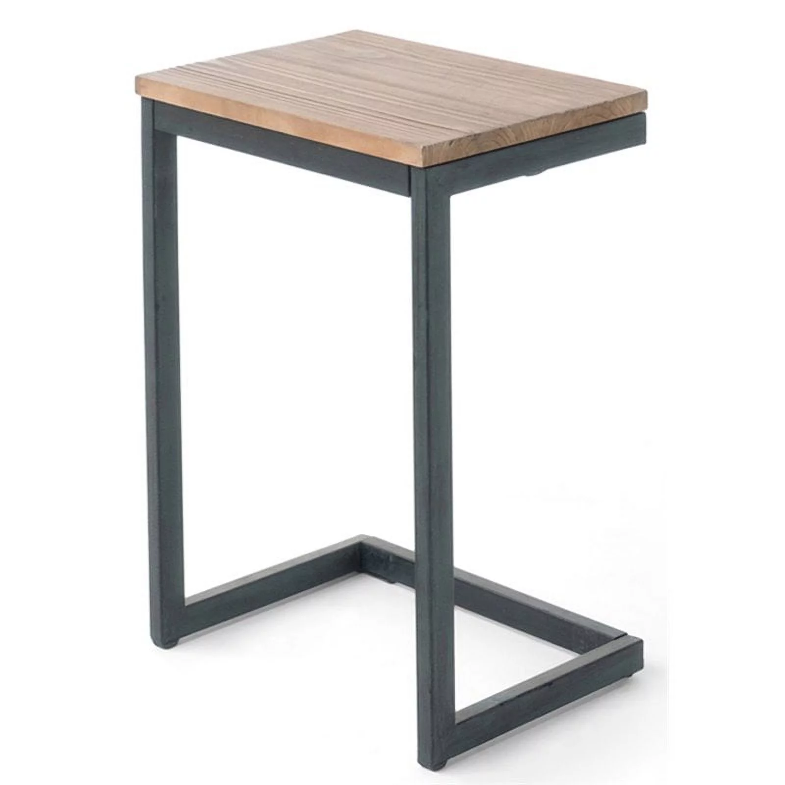 Afuera Living Modern Fir Wood Outdoor C-Shaped Patio End Table in Teak