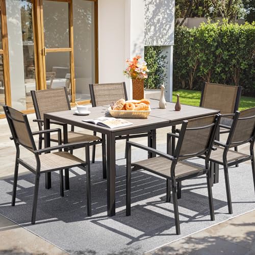 Flamaker Patio Chairs Textilene Outdoor Chairs Set of 6 Stackable Dining Chair for Backyard, Deck, Poolside (Grey)